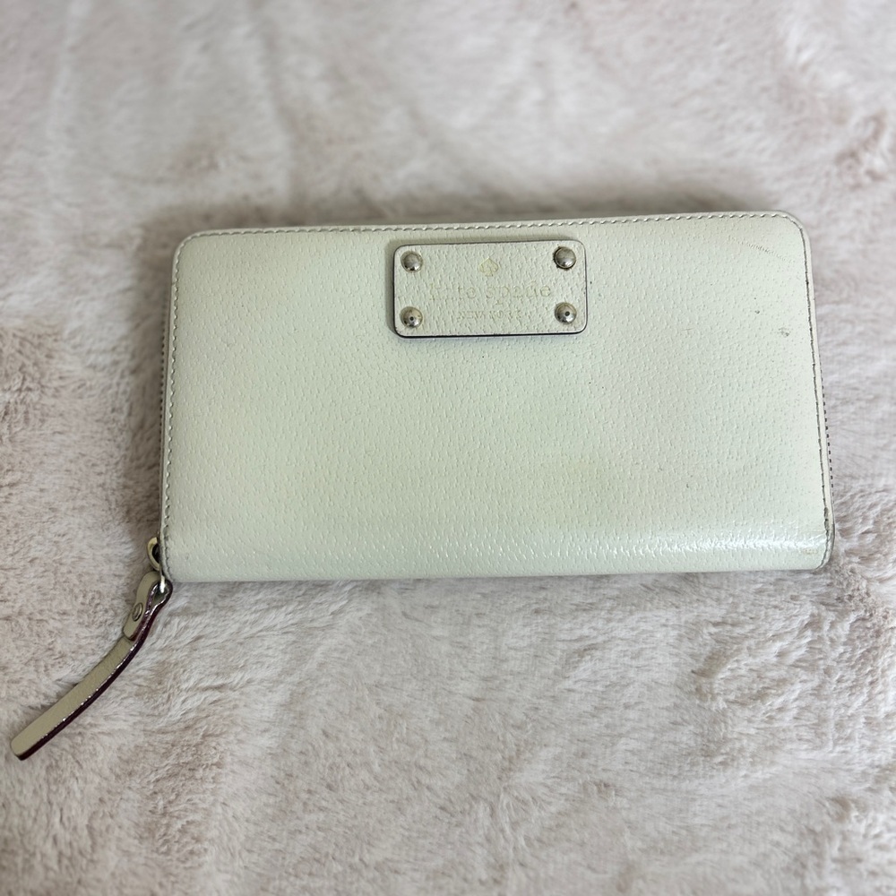 Kate Spade Clocktower Beige Leather Zip Around Wallet